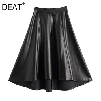 

DEAT 2020 New Autumn And Winter PU Leather Big Bottoms A-line Mid Calf Length Halfbody Skirt Female Fashion WO3810