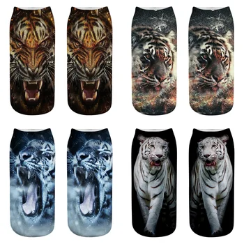 

2019 Fashion Women Unisex New Painting Art Socks Men 3D White Tiger Harajuku Printed Women Socks Funny Cotton And Ankle Socks