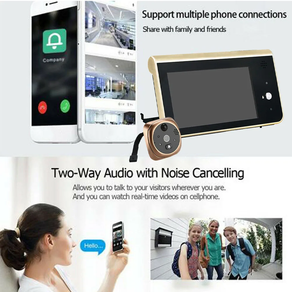 

Video Doorbell Intercom Wireless Infrared Camera Motion Detection Home HD Peephole 4.3 Inch LCD Smart WIFI Night Vision Visual