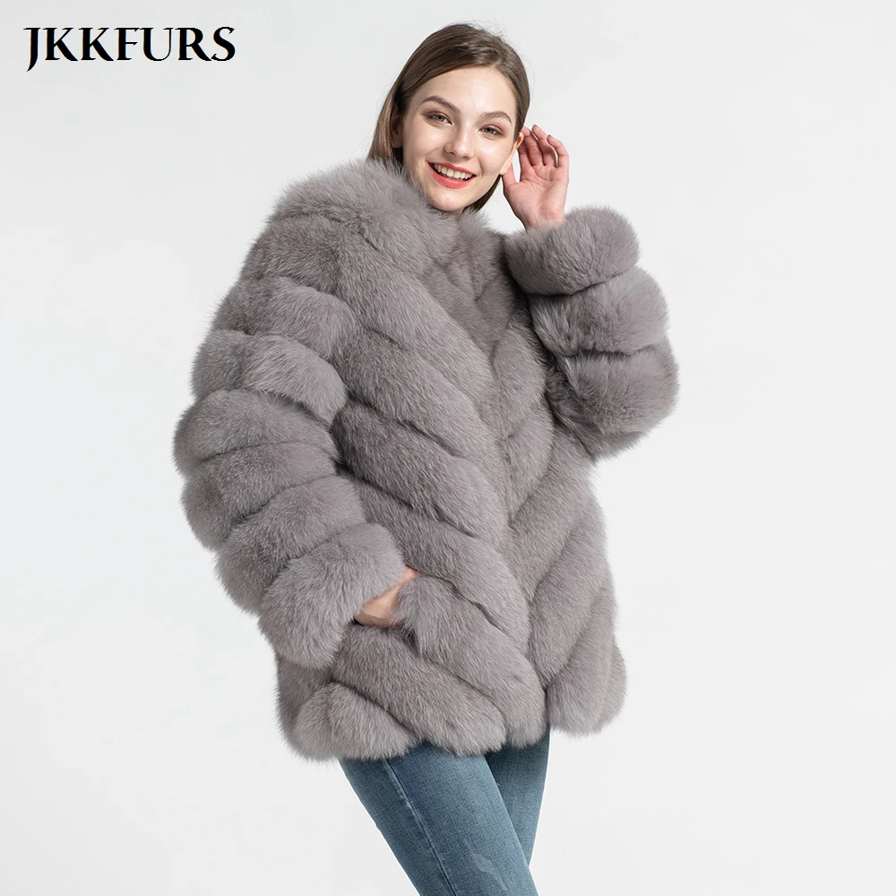 Новое поступление, плотное пальто из натурального меха, Женская куртка из натурального Лисьего меха, модная Роскошная теплая верхняя одежда S7562