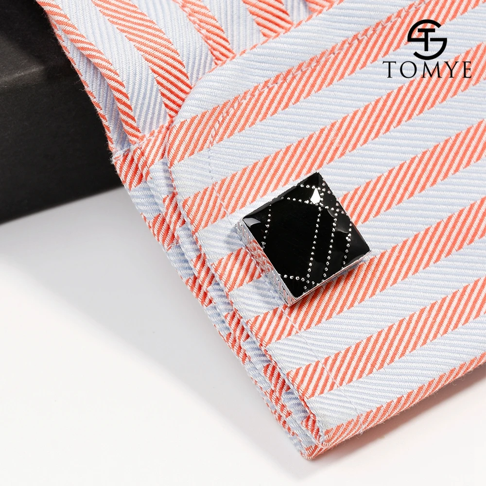 TOMYE Gold Silver High end square black men custom enamel cufflinks XK19S058