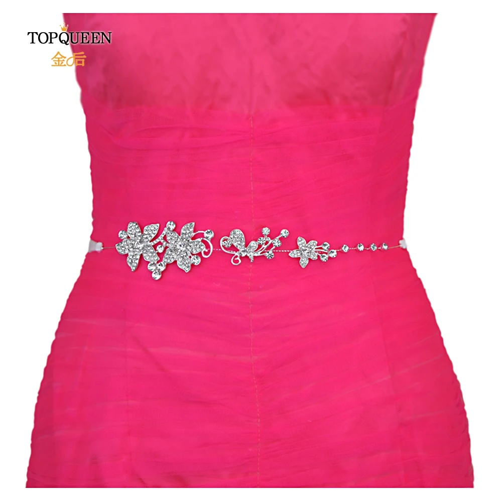 TOPQUEEN SH260 Большой Хрустальный цветок пояс невесты Тонкий цветочный свадебный пояс горный хрусталь цветок свадебный пояс серебряный сплав пояс невесты