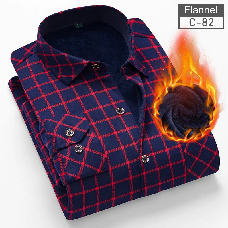 C82-Flannel NIGRITY Новая мужская клетчатая теплая рубашка с длинным рукавом с подкладкой из плотного флиса модная мягкая Повседневная фланелевая рубашка удобного размера плюс L-4XL - Цвет: C82-Flannel