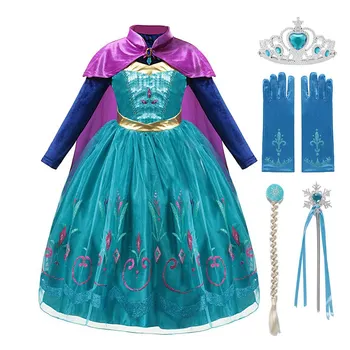 

VOGUEON Anna Elsa Dress Up Clothes Deluxe Snow Queen Elza Party Costume with Long Cloak Girls Halloween Princess Pageant Outfit