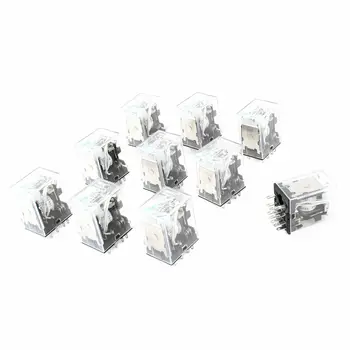 

10 Pcs HH54PL DC 12V Coil 4PDT Green LED Light General Purpose Power Relay