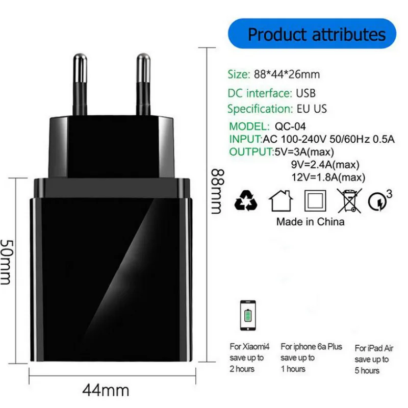 4 порта USB Smart Charge быстрое зарядное устройство 3,0 для iPhone XS samsung Xiaomi huawei USB адаптер type C PD быстрое настенное зарядное устройство