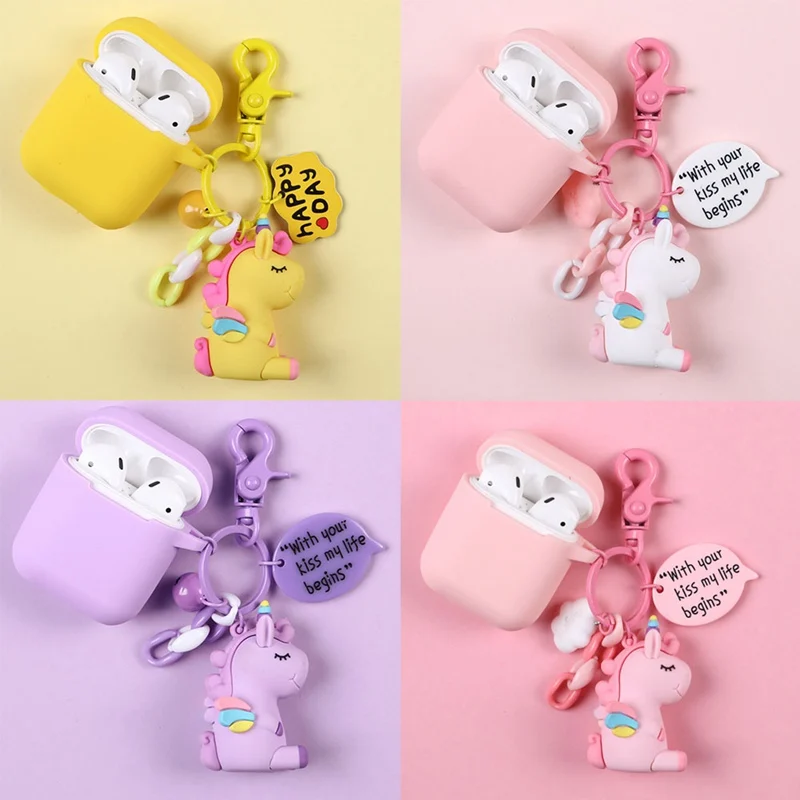Силиконовый чехол для ключей с милым единорогом гарнитура Airpods s Apple 1 2 Bluetooth