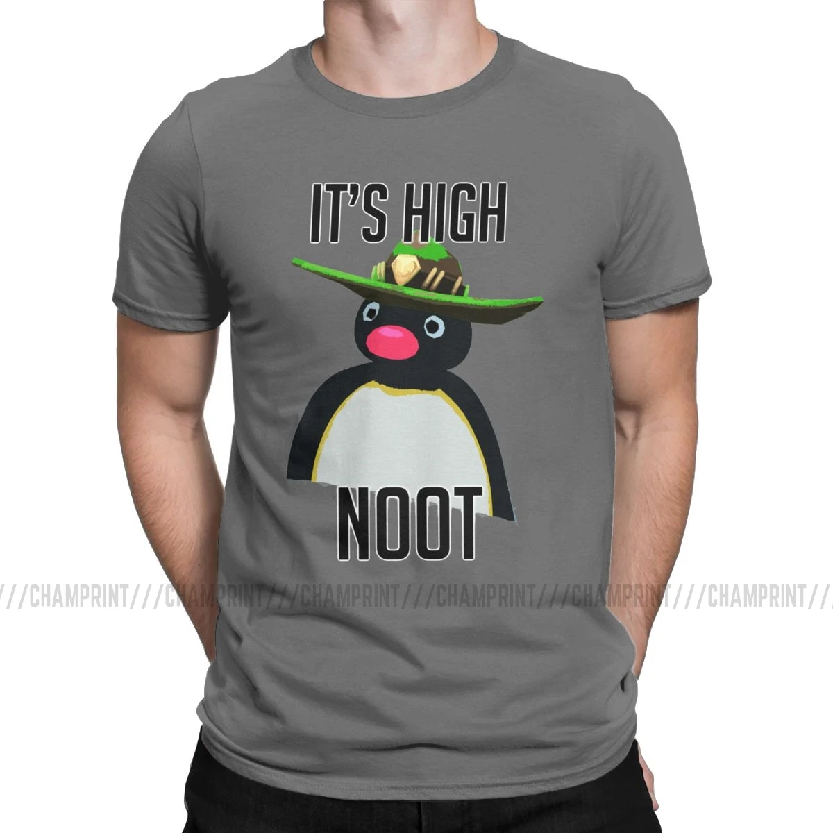 Мужские футболки High Noot, Pingu Penguin Meme, хлопковая одежда с забавным рисунком, модные футболки с коротким рукавом и круглым вырезом, футболки больших размеров - Цвет: Темно-серый