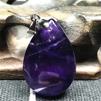 

Real Natural Purple Amethyst Necklace Pendant For Woman Man Clear Crystal 27x19x8mm Water Drop Beads Silver Stone Jewelry AAAAA