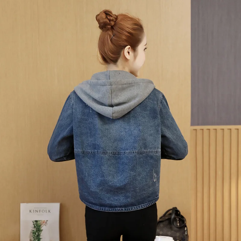 

Jeans Coat Women's 2019 Autumn New Style Fashion Korean-style Loose-Fit Joint Versatile Hooded Short Jacket