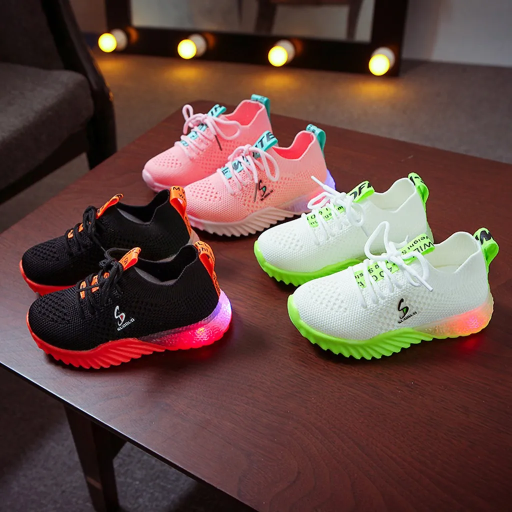 Kinderen Kind Baby Meisjes Jongens Brief Led Lichtgevende Sport Run  Sneakers Casual Schoenen Partij Lace Up Soft Mesh Rubber schoenen  Baby|Sportschoenen| - AliExpress