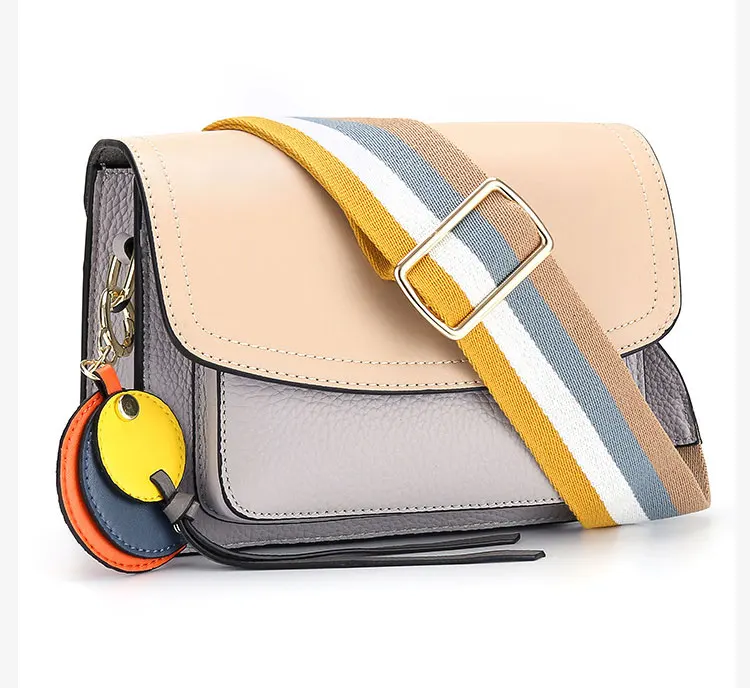 Fashion Retro Wide Straps Genuine Leather Shoulder Bag for Women Small Square Flap Bag Female Crossbody Bag Exquisite All-match