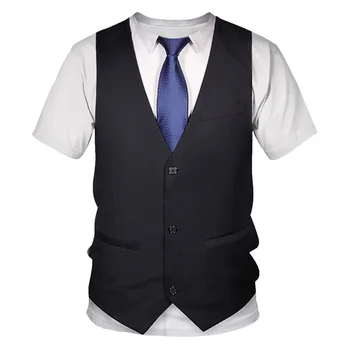 

3D T shirt Funny Fake Suit Tuxedo Bow Tie 3D Printed T shirts Men Summer Fashion Short Sleeve Streetwear Fake Suit Vest Tshirt