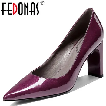 

FEDONAS Quality Cow Patent Leather Women Basic Pumps New Spring Summer Elegant Party Office Lady Shoes Woman Brand High Heels