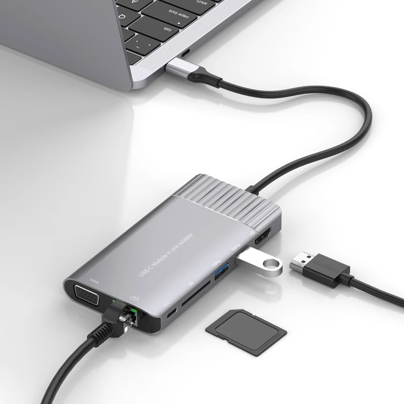 USBC до 1000 м Rj45 гигабитный Ethernet концентратор HDMI 4K VGA SD 3,5 мм аудио PD Зарядка Тип C док-станция для Macbook Galaxy S8 S9 S10 Dex режим