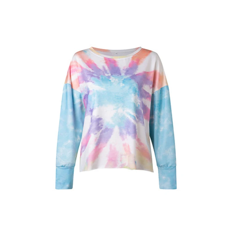 Tie Dye Print Woman T-shirts Long Sleeve Plus Size T Shirt O-neck Gradient Color Tee Shirt Trendy Sexy Women Streetwear