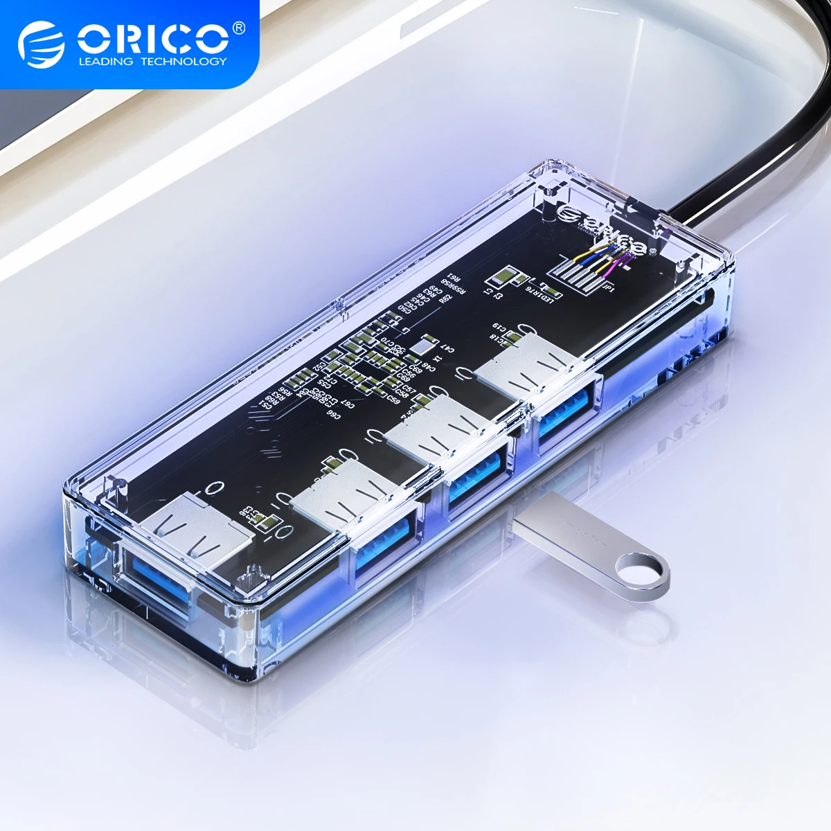 Прозрачный концентратор USB 3 0 ORICO высокоскоростной Разветвитель с 4 портами