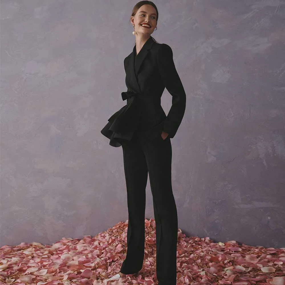 

Ocstrade Women 2 Piece Set Winter 2020 Black Ruffles Buttons Jackets Long Sleeve Boodycon Celebrity Evening Club Party Suit Set