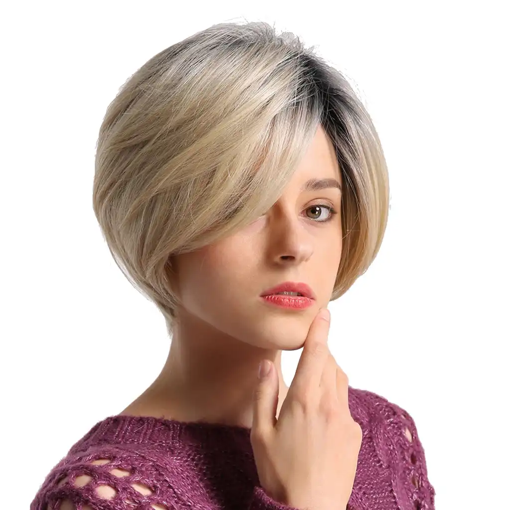 Perfeclan 12 Short Straight Human Hair Wig Cosplay Party Wig