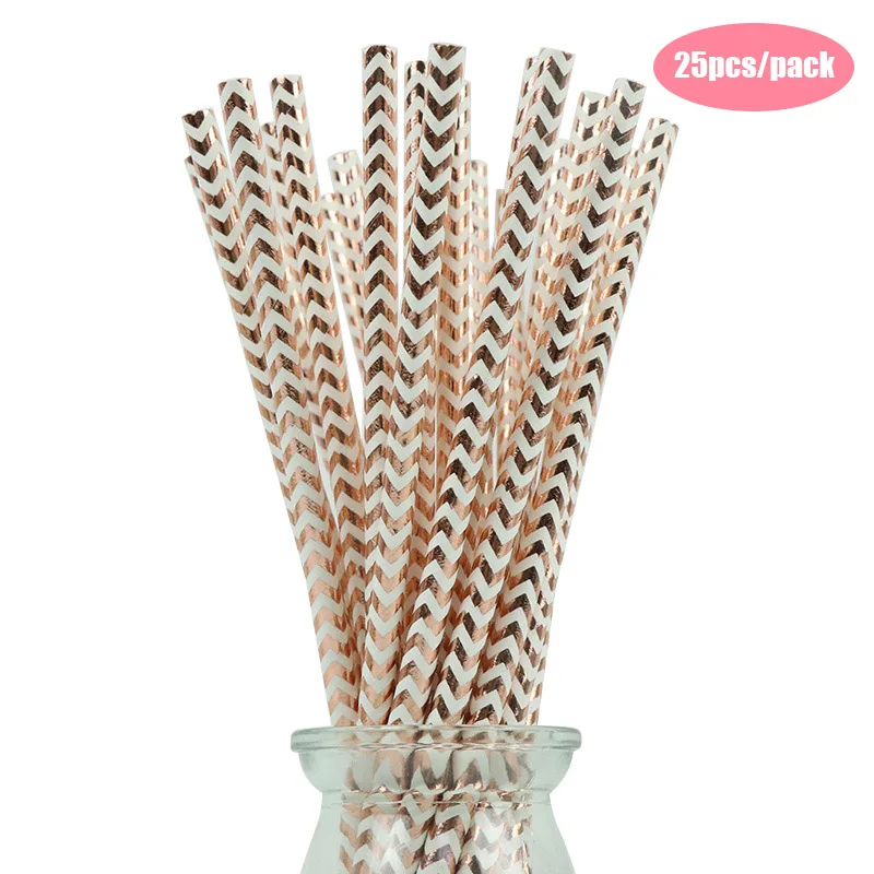 Rose Gold Wave LINVIERLOVE 25 шт. красочные волнистые бумажные соломинки для свадьбы, дня рождения, одноразовые соломинки, праздничные вечерние украшения - Цвет: Rose Gold Wave