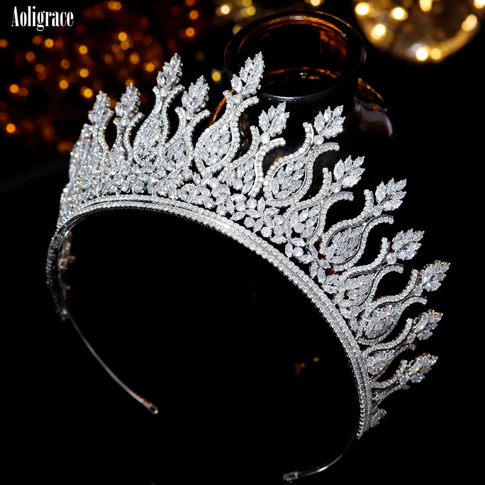 Luxury Big Cubic Zirconia Wedding Crowns Platinum Plated CZ Tall Tairas Unique Design Zircon Birthday Party Sweet 16 Headpieces