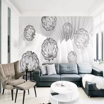 

Custom large mural 3D wallpaper Modern creative 3D space abstract metal sphere living room TV back wall decor deep 5D embossed