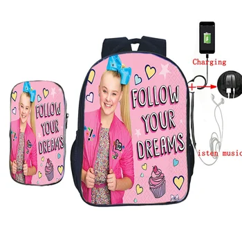 

Jojo Siwa 2 Pcs/set Backpack USB Charging School Bags for Teenage Girls Daily Knapsack Kids Book Bags with Pencil Case