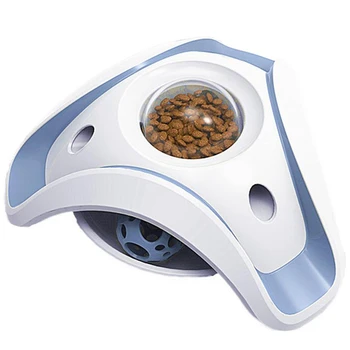 

Blue and White Pet Puzzle Cat Toy Food Leak Food Dispenser Feeder Interactive Fun Toy 360 Degree Rotating Bell Ball