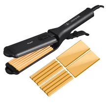 

CkeyiN Professional 3 in 1 Flat Iron Interchangeable Corn Plate Hair Curler Crimper Ceramic Coating Hair Straightener Perm Waver