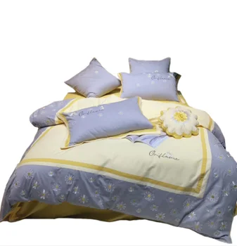 

Autumn and winter daisy embroidery rural girl heart four-piece cotton light fleece cotton princess style quilt cover bedding