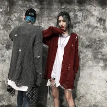 Ленивый свитер с дырками мужской ретро harajuku тонкий кардиган мужской sueter hombre женские полые свитера с v-образным вырезом пара Новое вязаное пальто