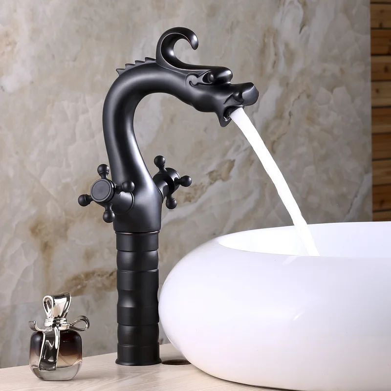 

Profession Production European Style Vintage Leading Black Bronze Faucet Copper Double Lever Basin Mixer