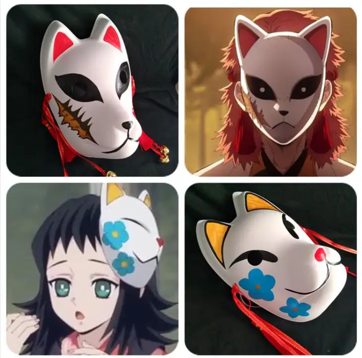 

Demon Slayer Kimetsu no Yaiba Mask Hand-Painted Kitsune Fox Masks Kamado Tanjirou Japanese Cosplay Props Halloween Costumes