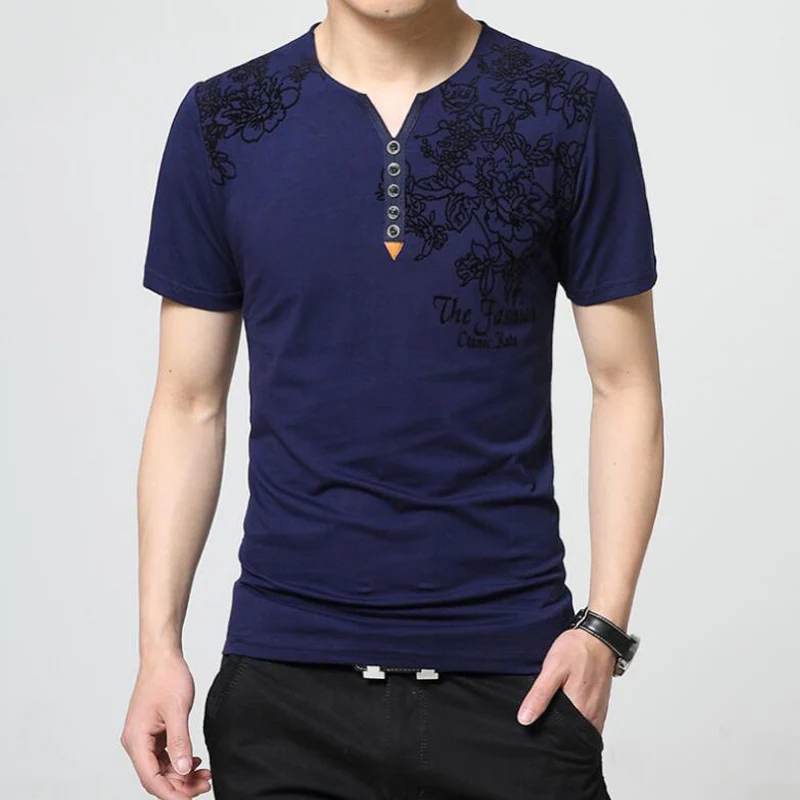 Blue Принт 5XL Футболка мужская летняя модная футболка с коротким рукавом Camiseta Masculina Мужская дышащая хлопковая облегающая футболка - Color: Blue