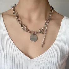 Корейский хип хоп металл серебристого цвета ключ чокер кулон ожерелья для женщин панк геометрический круг эффектное ожерелье ювелирные изделия