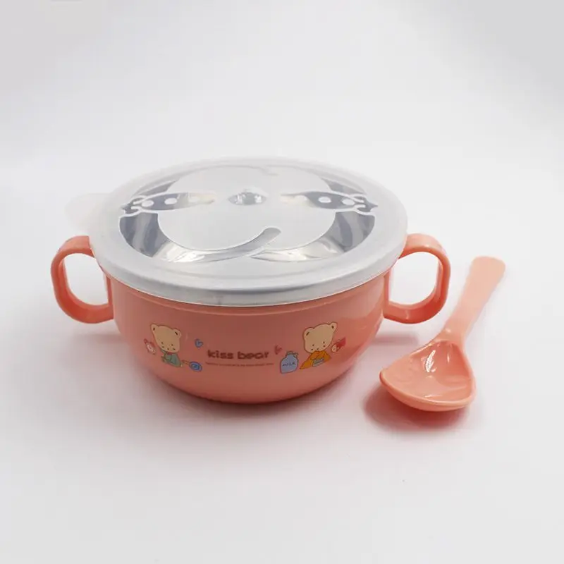 Детское хранение еды мультфильм чаша с рисунком ложка набор для детей детская посуда нержавеющая сталь посуда для кормления Новое поступление - Цвет: A1