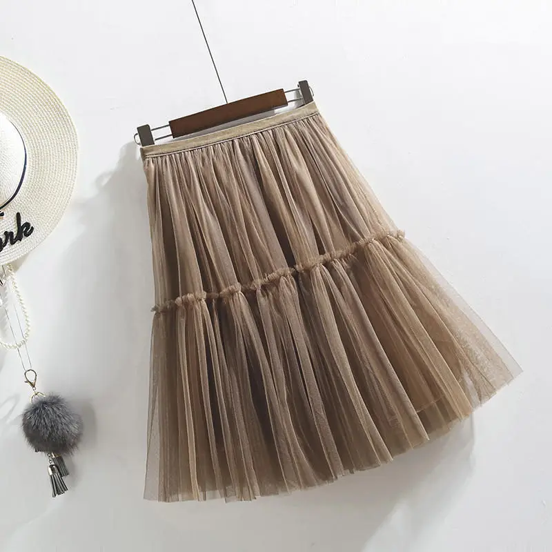 Brown Skirts Весенне-летние юбки, Женская сетчатая юбка в складку, женская повседневная короткая Сексуальная мини-юбка с высокой талией, однотонная женская юбка Q2255 - Цвет: Brown Skirts