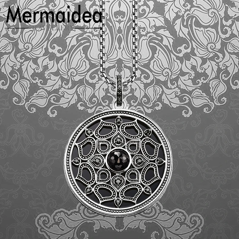 Звено цепи ожерелье Черный лотос мода посеребренные Бохо ювелирные изделия