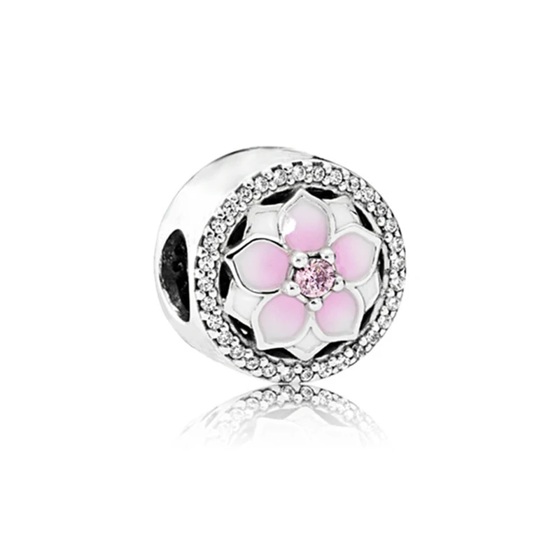 New Fashion Charm Original Pink Peach Blossom Butterfly Love Series Beads Suitable for Original Pandora Ladies Bracelet Jewelry
