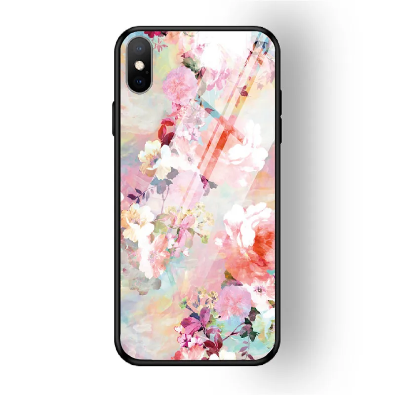 15 Чехол для телефона с цветочным рисунком для iPhone 7, 8, 6, 6S PLUS, XR, X, XS MAX, задняя крышка из закаленного стекла, чехол для iPhone 5 5S se, глянцевый противоударный чехол - Цвет: 15