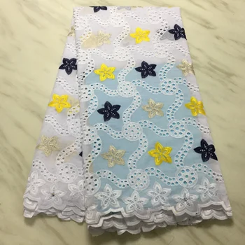 

Latest African Laces 2019 New Cotton Lace Embroidery Lace Fabric Mesh Lace Trim Bridal Lace With 3 d flowers For Nigerian Dress