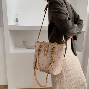 

Simple women's handbag single shoulder bag 2019 new fashion old flower large capacity Tote Bag