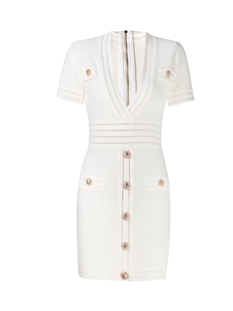 High Quality European American Design Sexy V-neck Short Sleeve Skinny Knit Army Green Casual Dress Stretchy Slim Mini Dresses