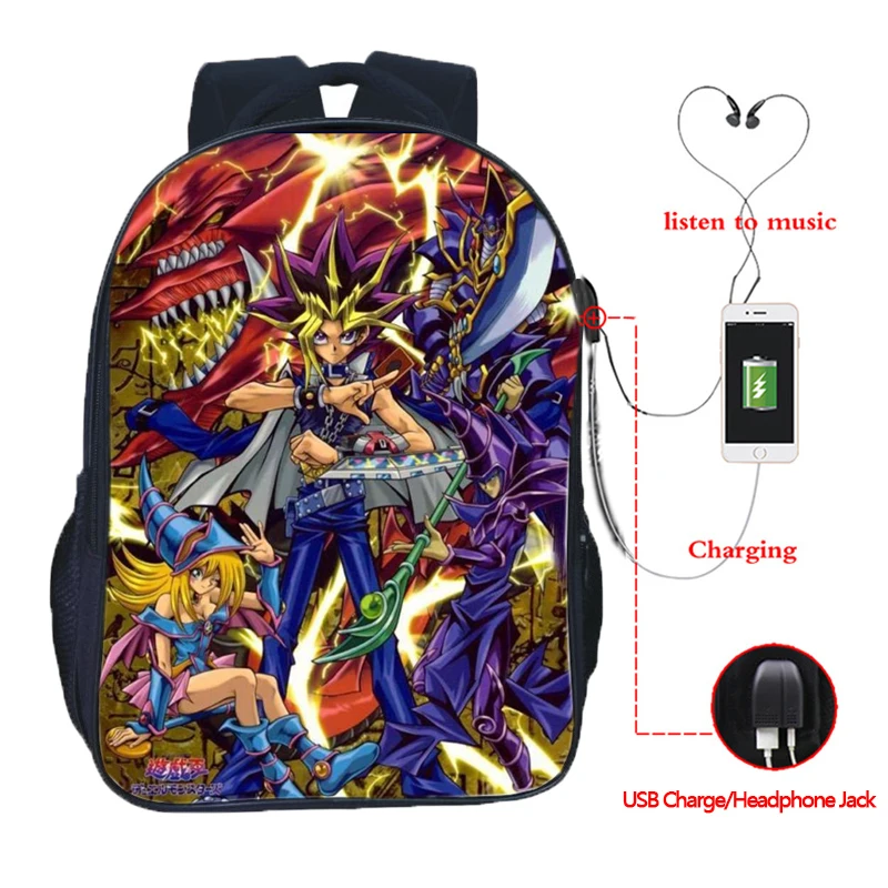 Модный повседневный рюкзак Yu-Gi-Oh с USB-зарядкой для мальчиков и девочек школьные