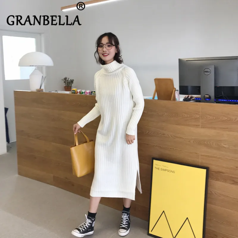 

Knitted Bottom-Knitted Sweater Skirt sueter feminino Solid Color Turtleneck Slim Thin 2019 Hot Female Long Sweaters