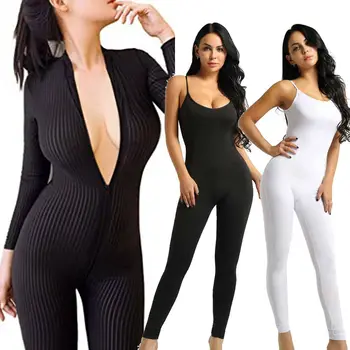 

Women's Athletic Rompers Sports Workout Gym Fitness Leggings Pants Jumpsuit Skinny Striped Bodysuit