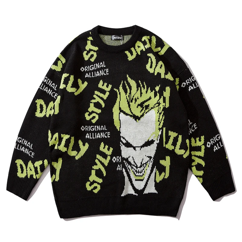 green pull homme Plegie демон клоун печати пуловер пара свитер мужской вязаный пуловер с круглым вырезом свитера Хип Хоп унисекс pull homme оверсайз - Цвет: green pull homme