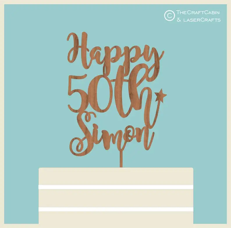 Happy 50th специальное персонализированное украшение для именинного торта-деревянный, винтажный, деревенский 18, 21-любой возраст/номер