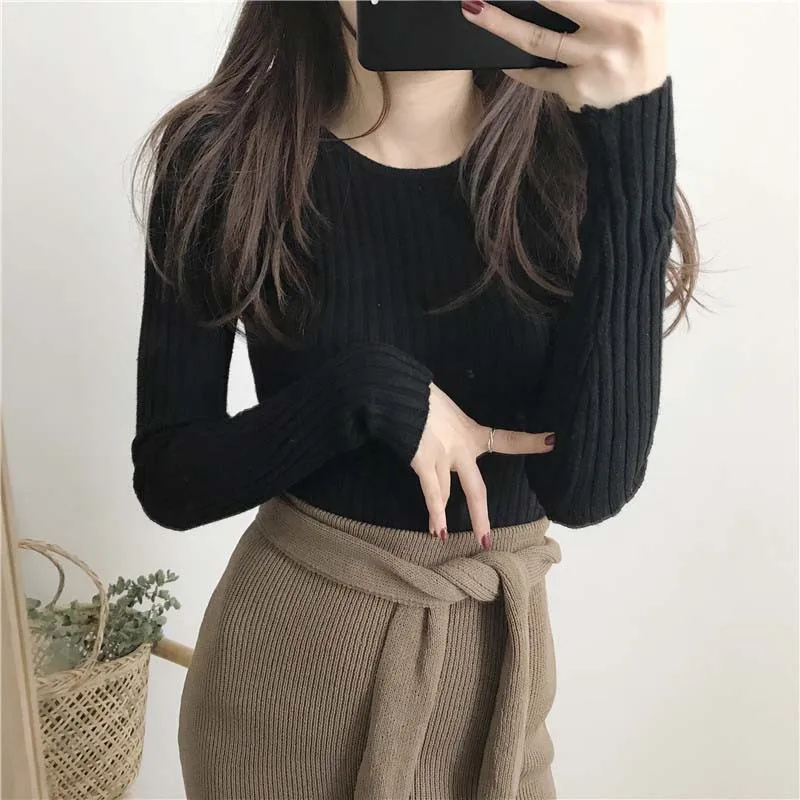 Fashion Women Sweaters Long-sleeved Bottoming Shirt Autumn O-neck Slim Sweater | Женская одежда