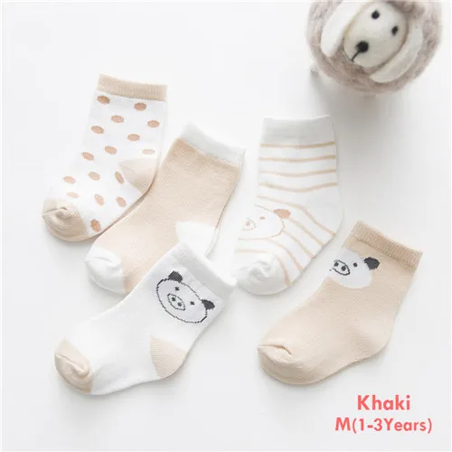 style 2-M khaki Мягкая детская одежда для новорожденных, хлопковые носки, зима-весна,, 5 пар, милые детские носки с рисунками, удобные носки до щиколотки для От 0 до 10 лет - Цвет: style 2-M khaki